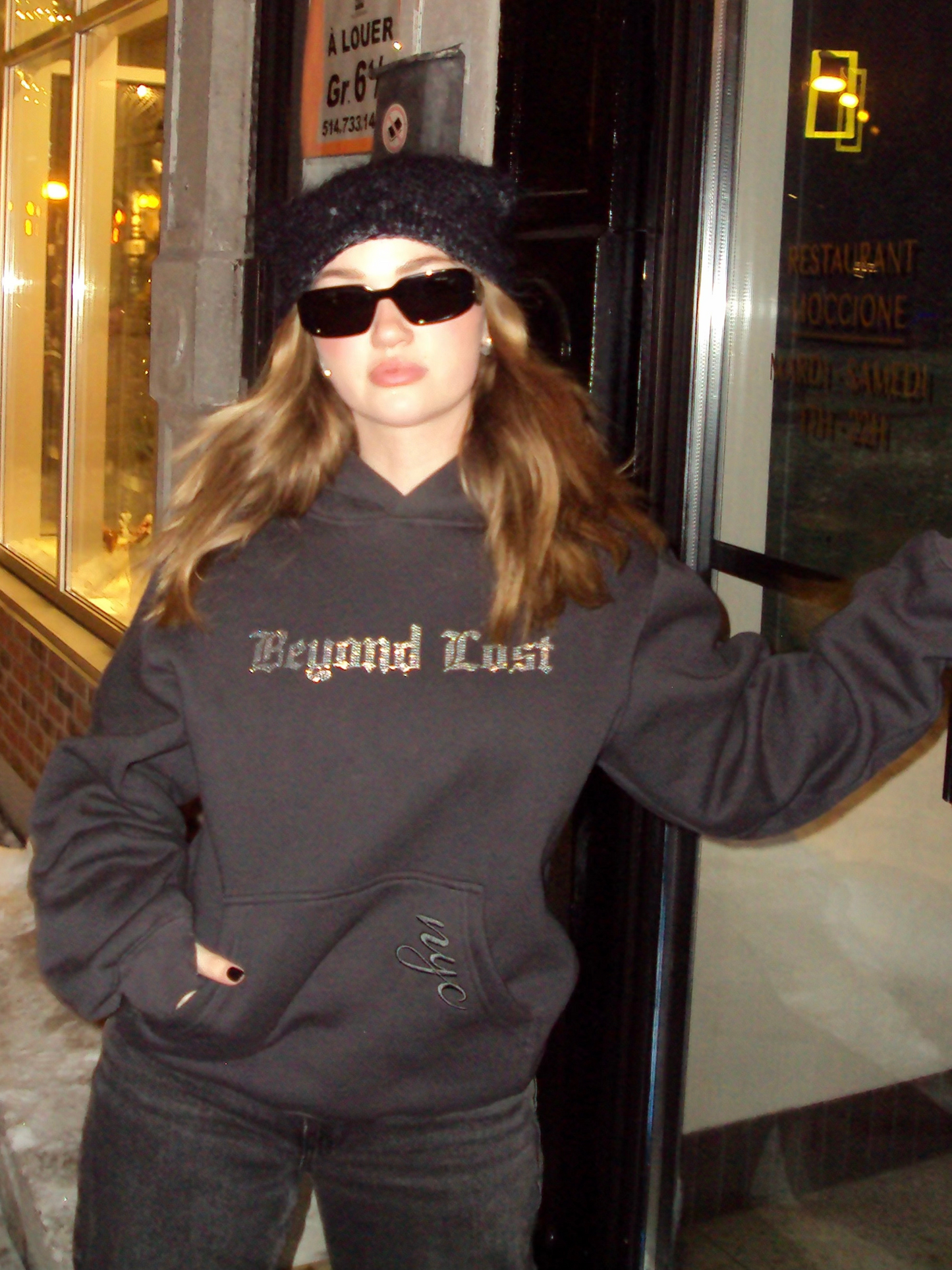 Onyx Black Oversized Pullover Hoodie: Crystal Rhinestones