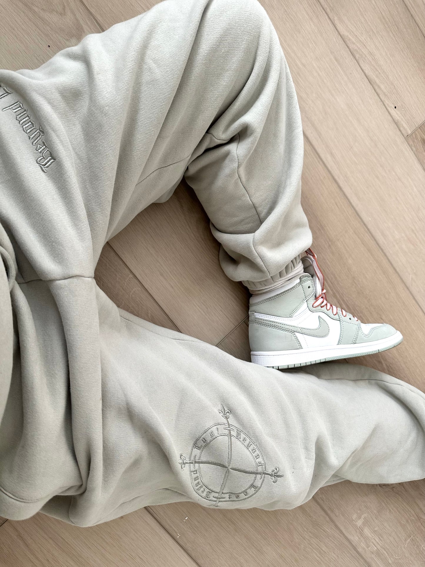 MoonShadow Mint Sweatpants: Embroidery, 3 Zip Pockets- Oversized/Unisex