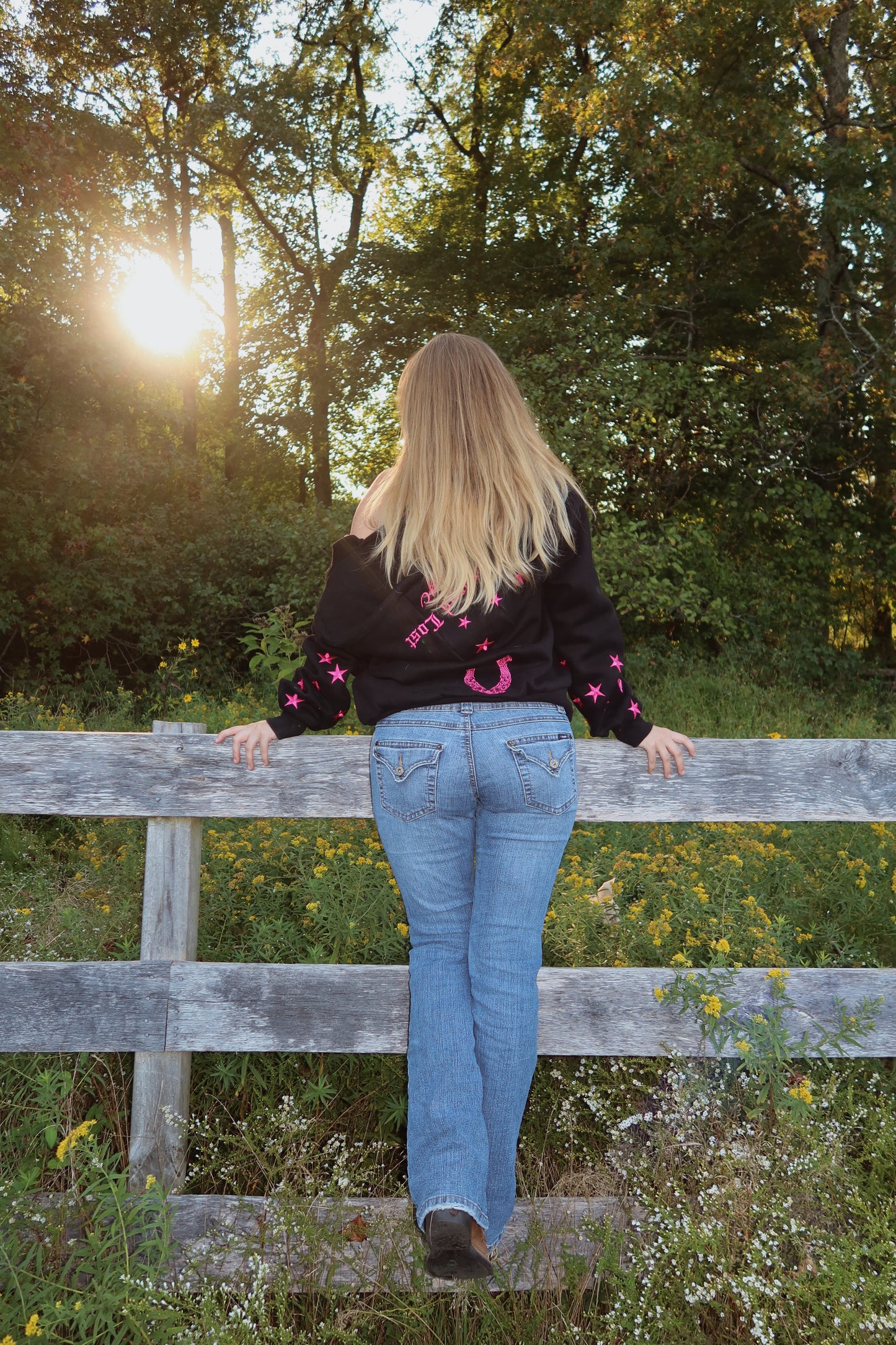 Black & Pink Zip Up Hoodie: Western Edit w/ Metallic Embroidery