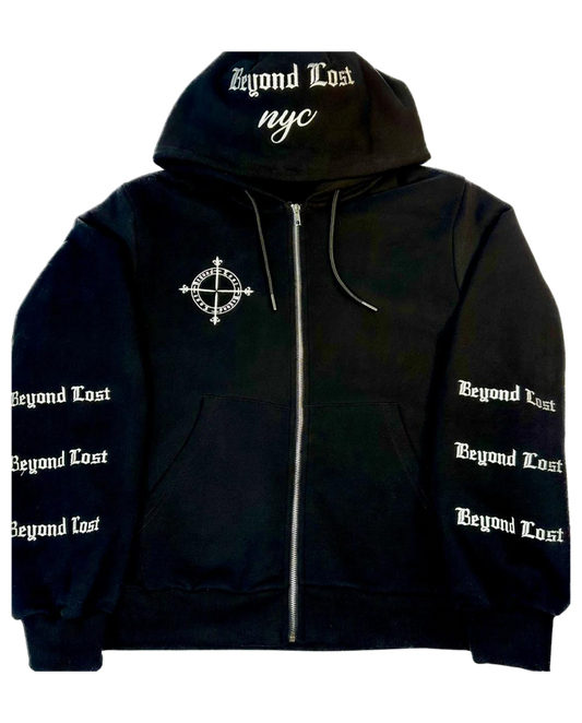 Black Glow Zip Up Hoodie: Glow in the Dark Embroidery