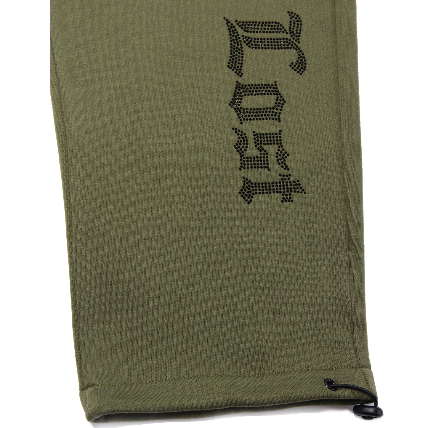 3 Zip Pockets Olive Green Rhinestone Sweatpants: Black Daggers