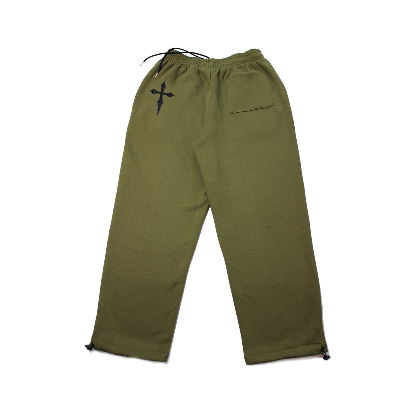 3 Zip Pockets Olive Green Rhinestone Sweatpants: Black Daggers