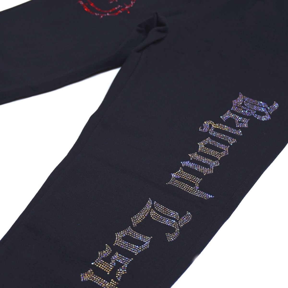 Black Rhinestone Sweats: Barbed Wire Smiley Face