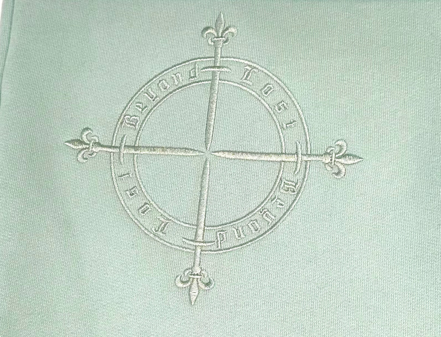 Blue Ocean Mist Zip Up Hoodie: Monochrome Blue Embroidery