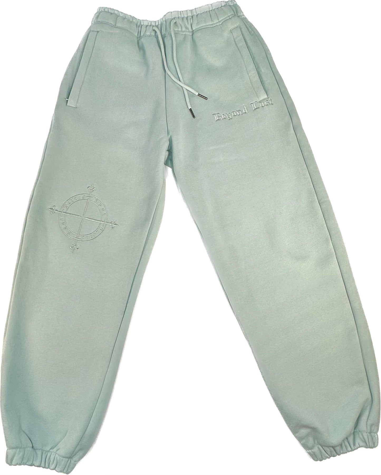 Blue Ocean Mist Sweatpants: Blue Monochrome Embroidery   3 Zip pockets