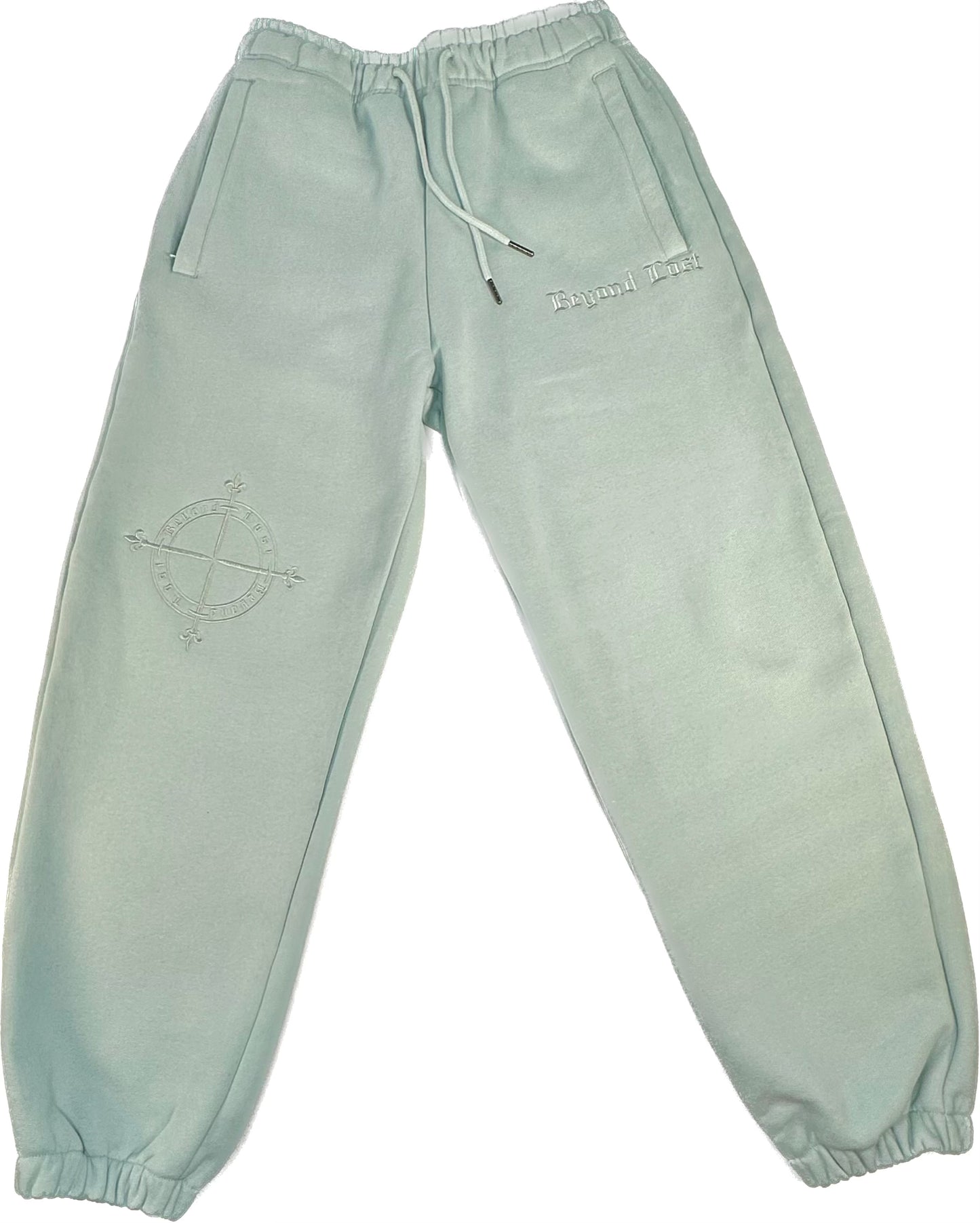 Blue Ocean Mist Sweatpants: Blue Monochrome Embroidery 3 Zip pockets