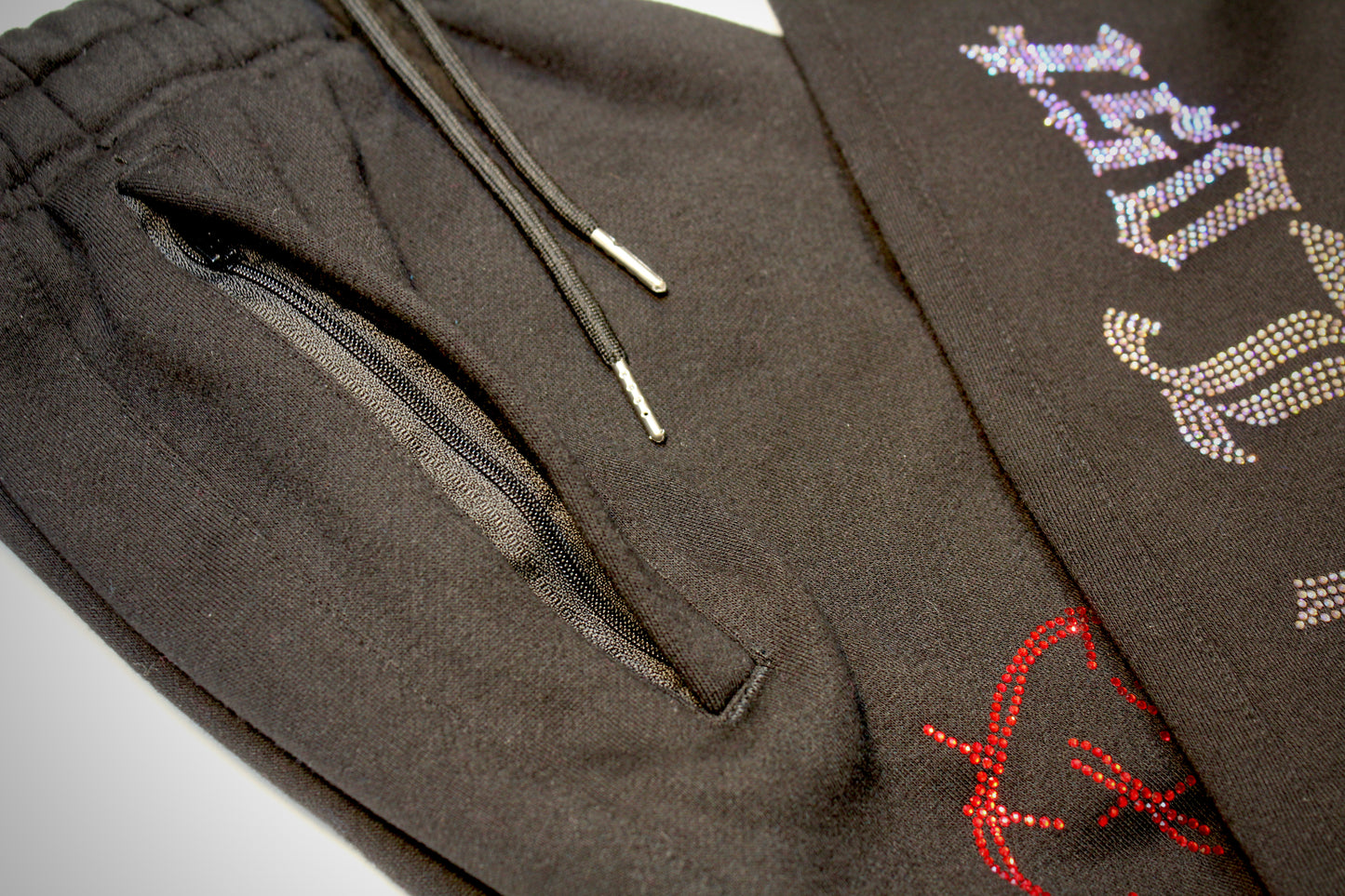 Black Rhinestone Sweats: Barbed Wire Smiley Face