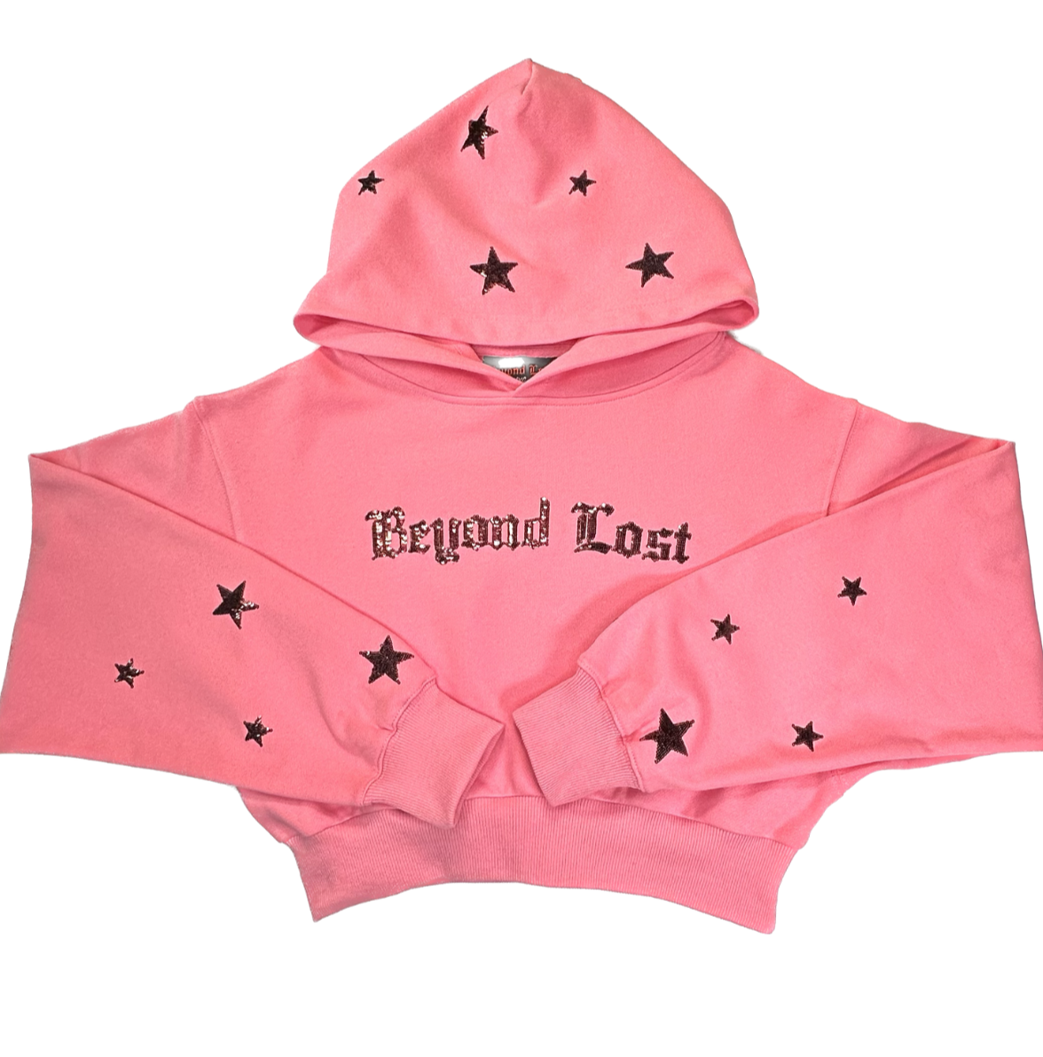 Pink with Cherry Sequins Cropped Hoodie. True to Size.