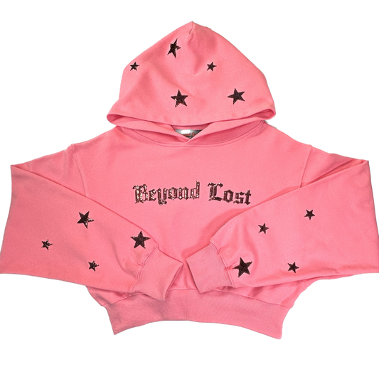 Pink with Cherry Sequins Cropped Hoodie. True to Size.