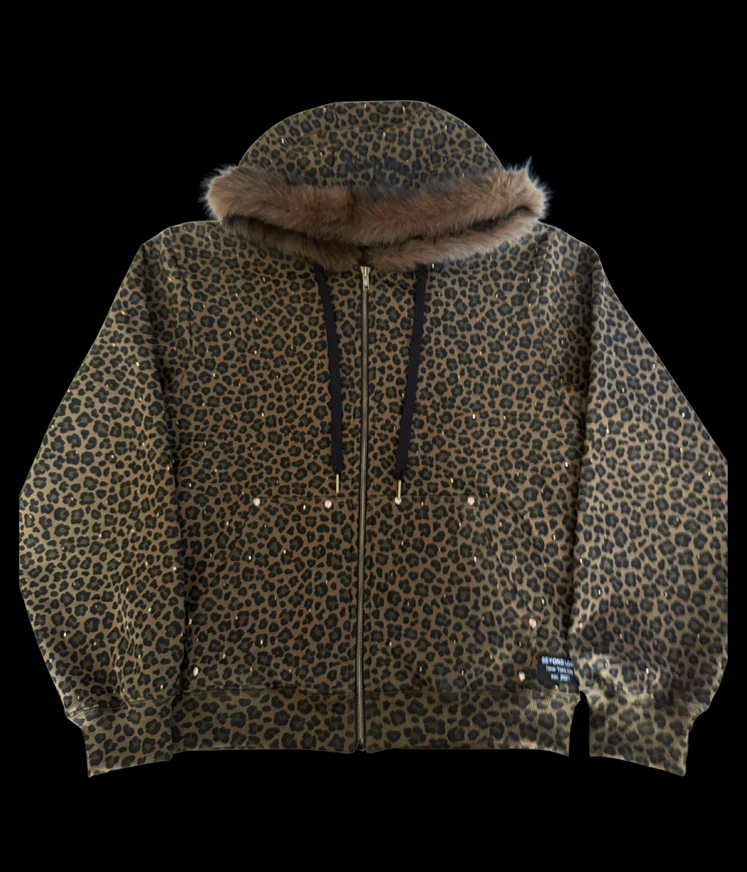 NEW! Copper Cheetah Rhinestone Hoodie w/ Fur Trim