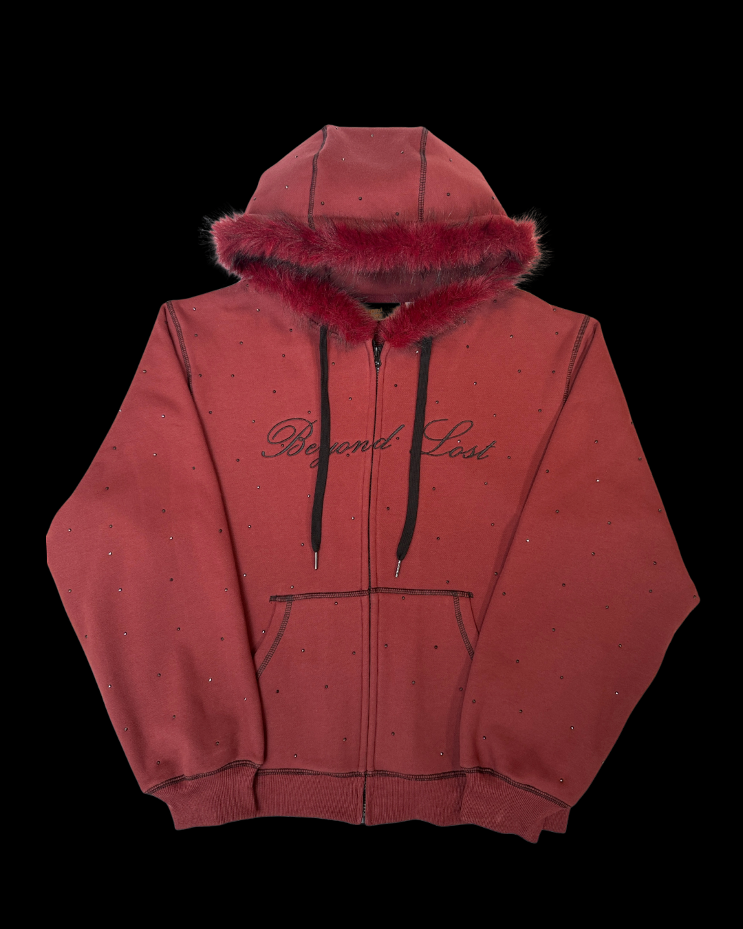 NEW! Cherry Cola Rhinestone Hoodie w/ Fur Trim