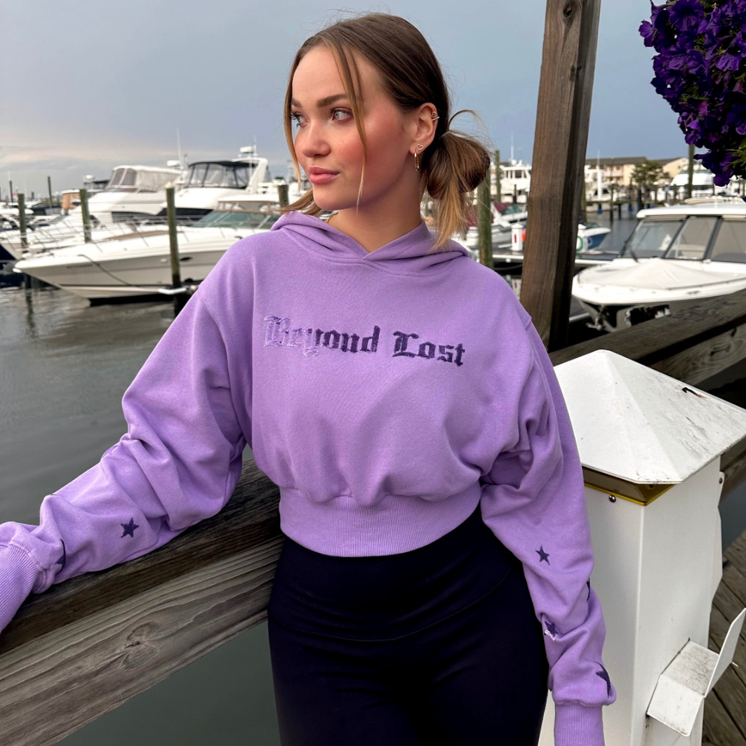 Purple with Lilac Sequins Cropped Hoodie. True to Size.