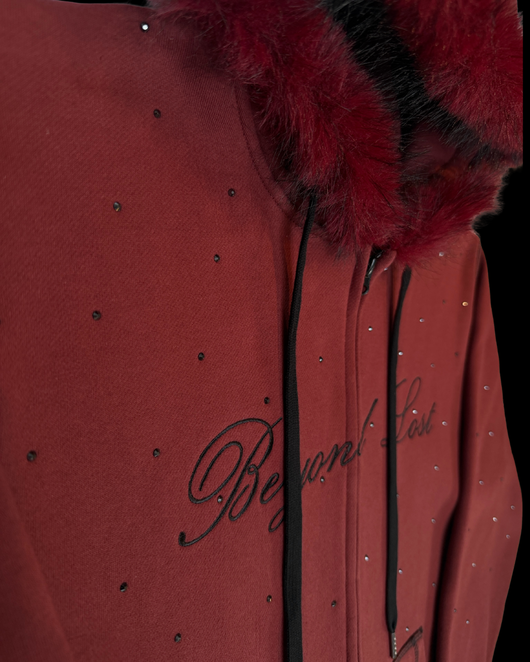 NEW! Cherry Cola Rhinestone Hoodie w/ Fur Trim