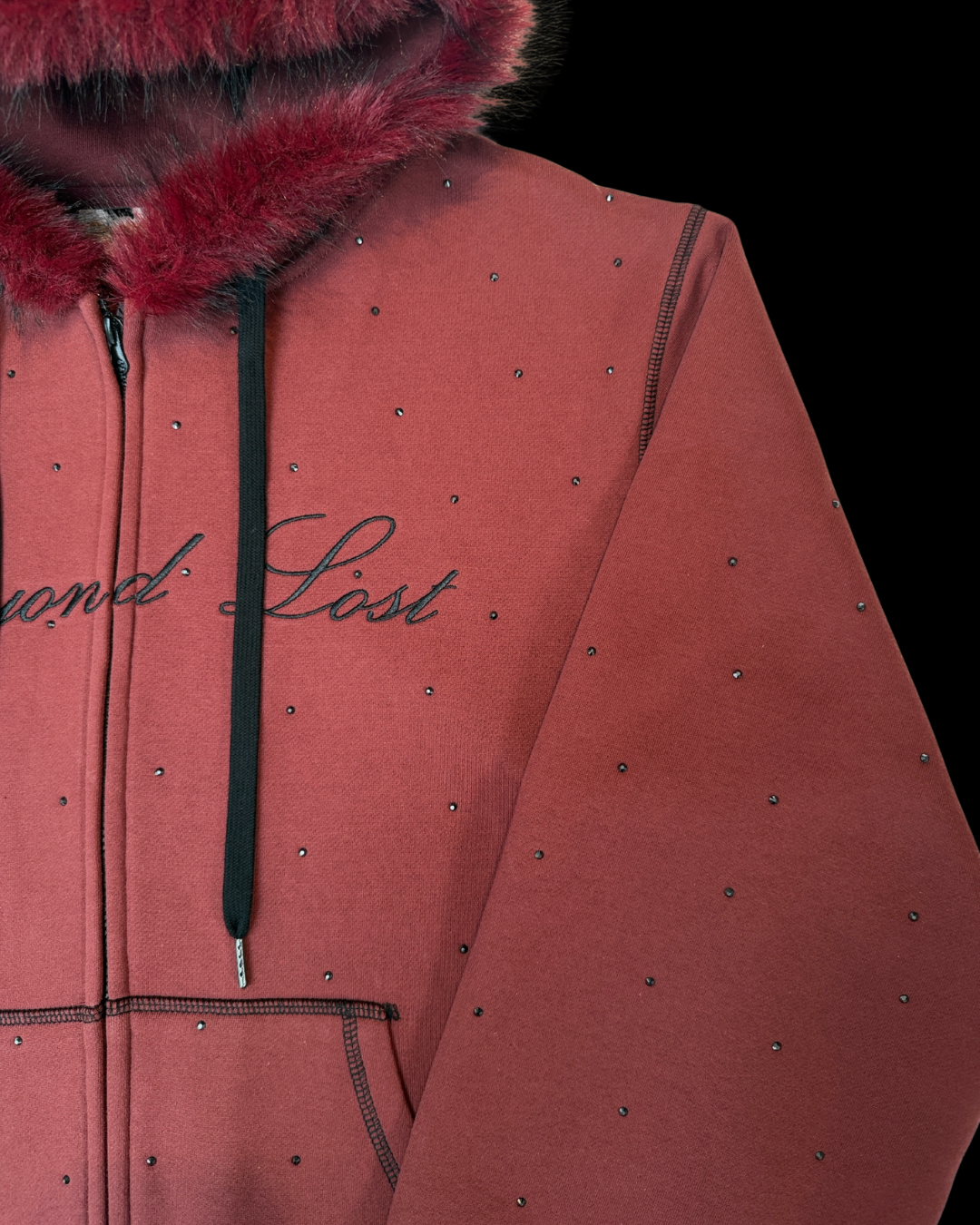 NEW! Cherry Cola Rhinestone Hoodie w/ Fur Trim