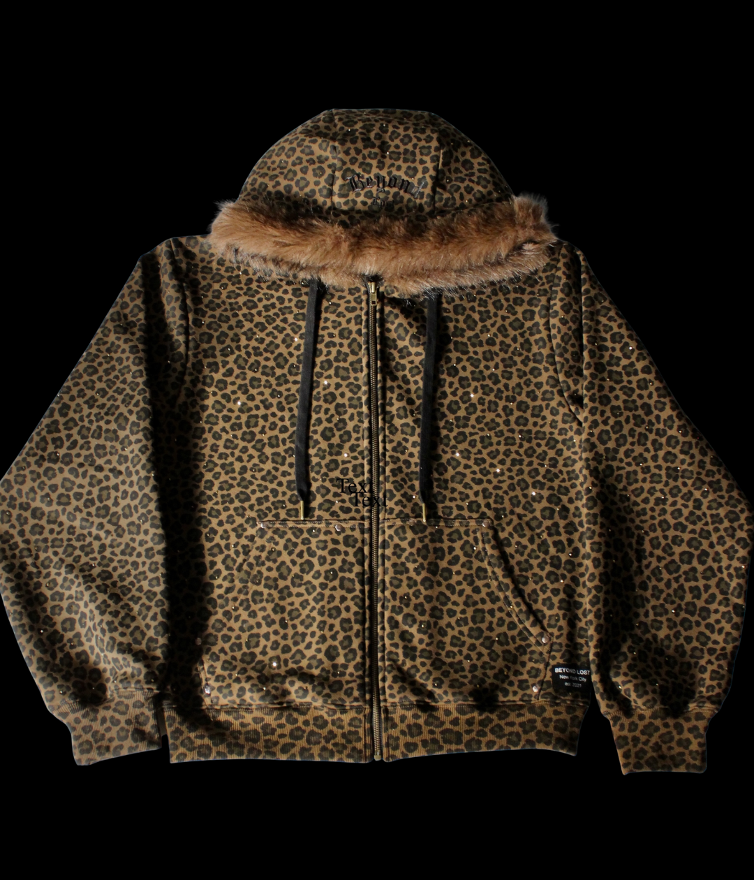 NEW! Copper Cheetah Rhinestone Hoodie w/ Fur Trim