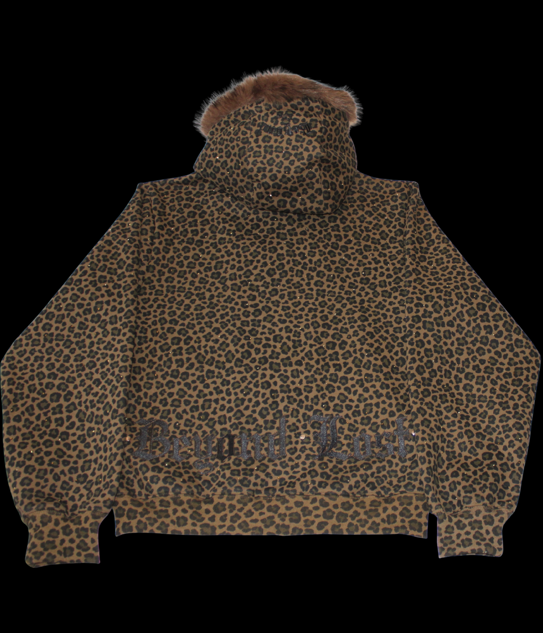 NEW! Copper Cheetah Rhinestone Hoodie w/ Fur Trim