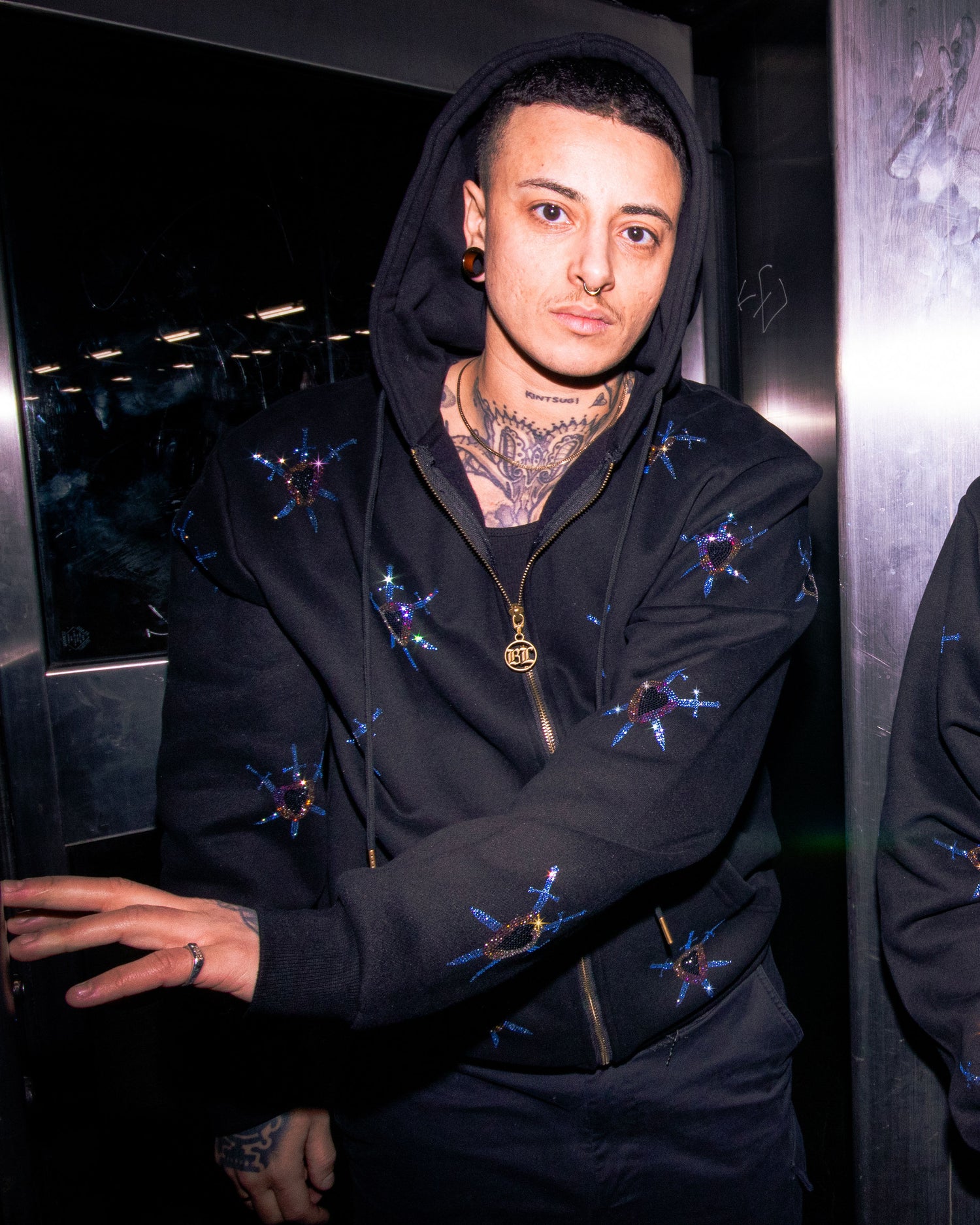 Black Rhinestone Zip Up Hoodie: Swords & Shields – Beyond