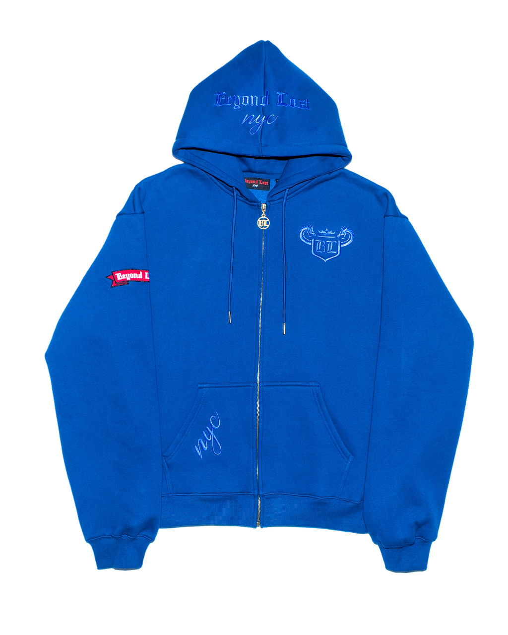 NEW! Night Blue Year of the Dragon Zip Up Hoodie: Neon Blue Embroidery