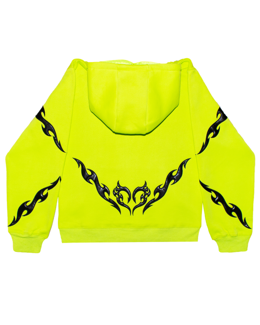Neon Comfy Collection: Green Hoodie w/Vegan Leather Design