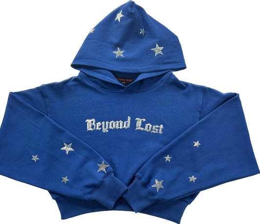 Royal Blue Crop Hoodie w/ Iridescent Sequins. Y2K Inspired. True to Size. Limited Edition!