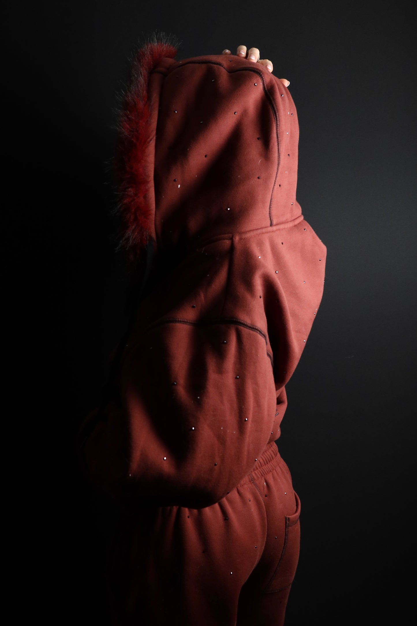 NEW! Cherry Cola Rhinestone Hoodie w/ Fur Trim