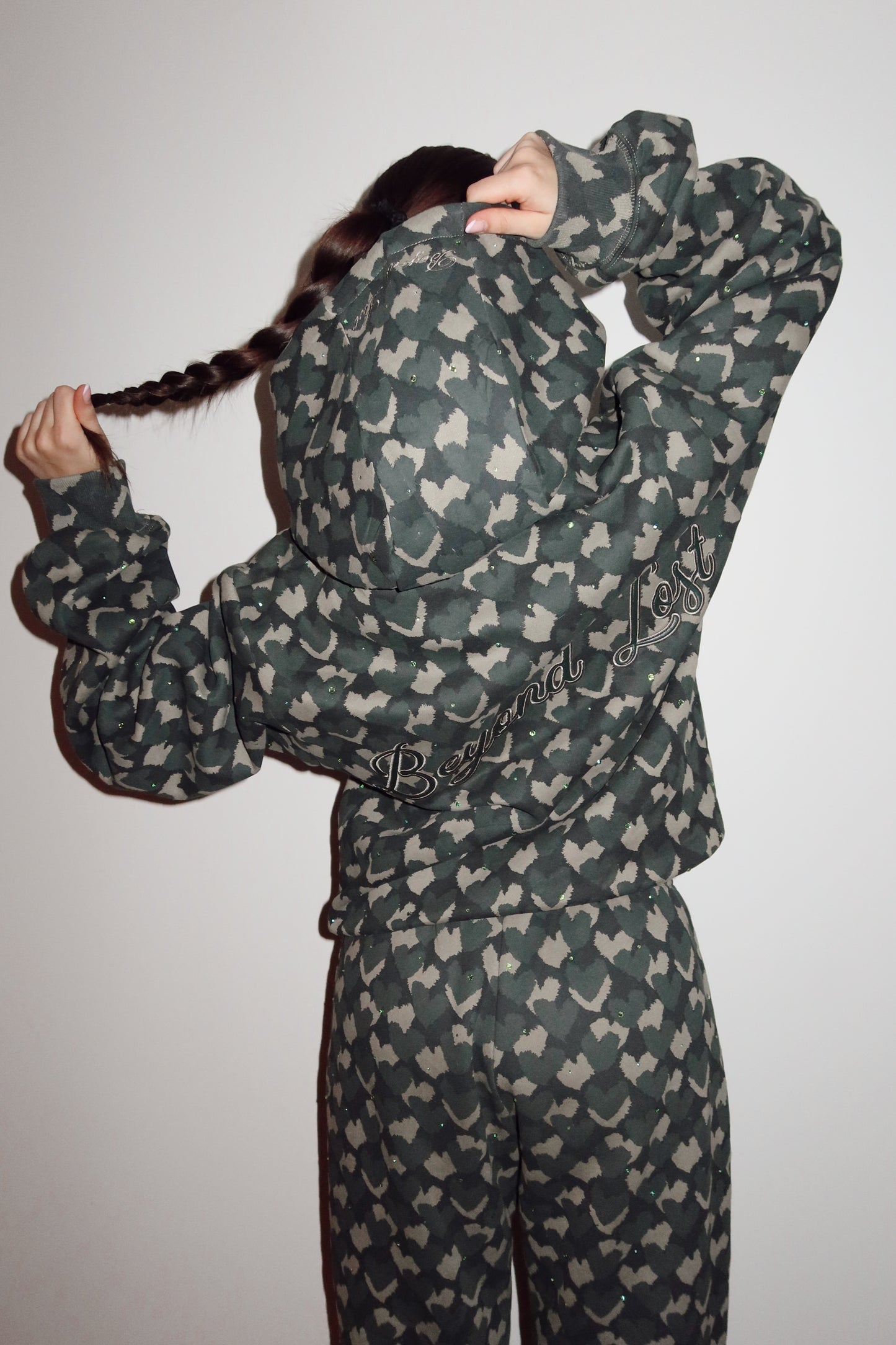 Rhinestone Heart Hoodie w/ faux leather embroidery