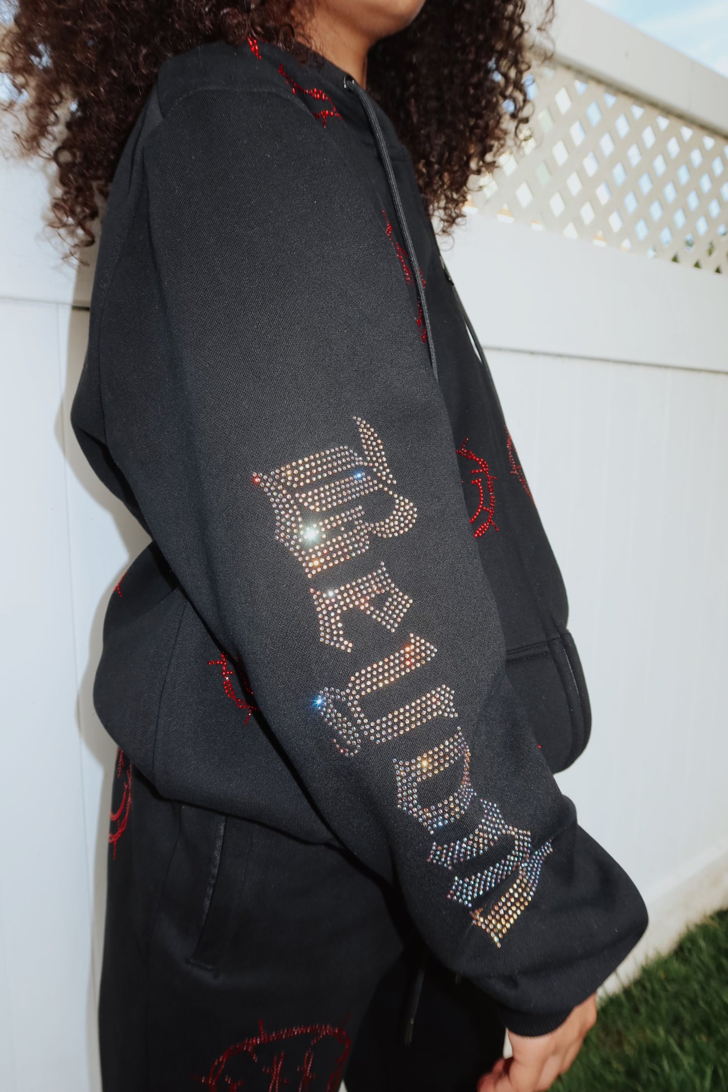 Rhinestone smiley face sweatpants hotsell