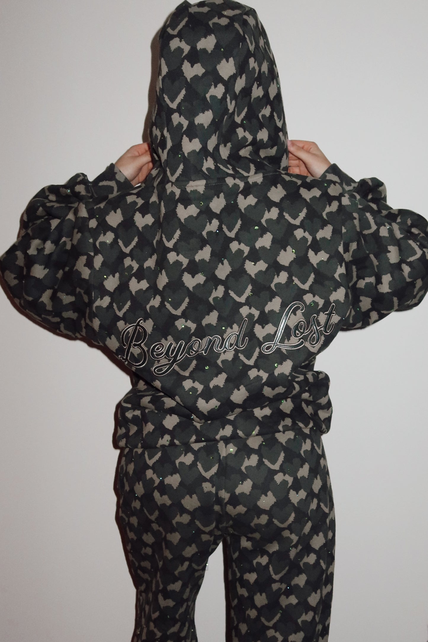 Rhinestone Heart Hoodie w/ faux leather embroidery