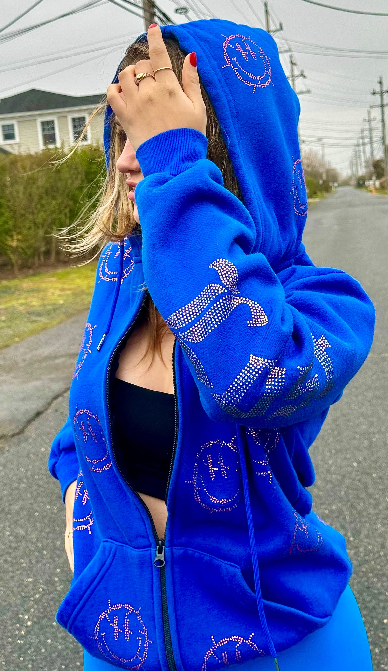 Smiley rhinestone hoodie Clearance