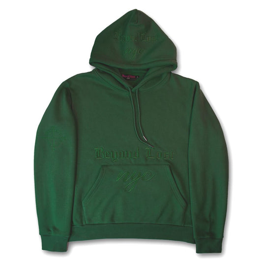 Forest Green Oversized Pullover Hoodie: Emerald Metallic Embroidery